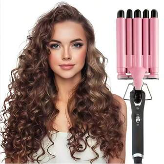 5管卷发器/波浪卷发棒，快速加热15毫米便携式长发棒，两档温度可调波浪卷发器