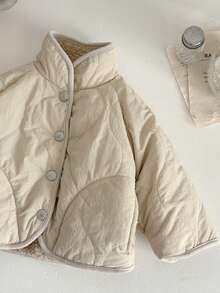 INS Baby Girls' Apricot Casual Minimalist Stand Collar Quilted Warm Jacket, Winter - Apricot - View 11