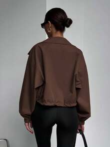 Women's Casual Sports Jacket, Long Sleeve For Winter, New Year, Thanksgiving - Coffee Brown - View 2