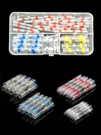 50pcs Heat Shrink Welding Sleeves - Thickened Welding Ring Shrink Tubes, Heat Shrink Welding Sleeve Wire Connector With Box, Thermoelectric Cable Connector, For Cable Management, Battery-Free