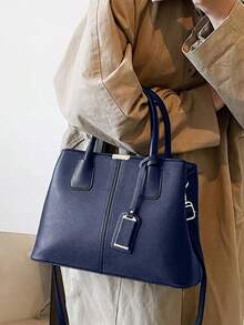 Women's Stylish Textured Tote Bags Elegant Multi Layer Shoulder Bags Casual Office Commuter Handbags For Daily Use - 藏蓝色 - 查看 4