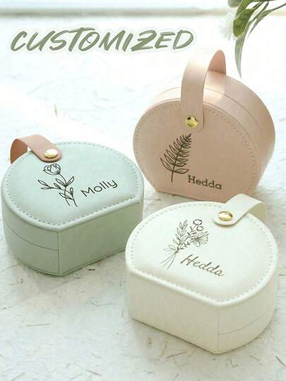 1 pieza Bolsa de joyería personalizada, Caja de joyería de viaje personalizada con nombre y patrón floral, Estuche de almacenamiento de aretes cuadrado pequeño con asa, Caja de regalo para damas de honor, boda, hermanas y amigas, cumpleaños, día de la madre, San Valentín, fiesta, regalo pequeño personalizado, multifuncional, decorativa, reutilizable, elegante y de alta calidad