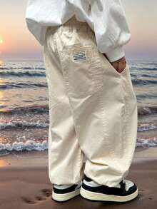 男童宽松抽绳腰阔腿轻薄棉质长裤，夏季