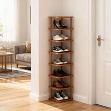 Senmeo 8-Tier Bamboo Shoe Rack - 3-Rod Style Tea Color Vertical Storage For Entrance - 8 lớp màu gỗ - Xem 7