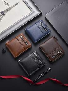 Ví ngắn nam mới, đựng thẻ ID thời trang, ví da mềm màu trơn, nhiều ngăn đựng thẻ, ví đựng tiền xu - Nhiều màu - Xem 2