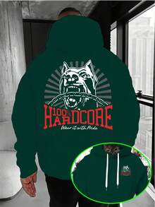 Sudadera con Capucha de Estilo Hardcore y Moderno, Letras "% HARDCORE" "Úsala con Orgullo", Impresión Creativa de Perro con Cadena, ¡Una Fusión de Estilo Hardcore y Moda! Sudadera con Capucha para Hombre, Tejido Seleccionado Amigable con la Piel, Tacto Suave y Delicado, Adecuada para el Viaje al Campus, Ocio en la Calle o Relajación en Casa, Ayudándote a Estar Cómodo y a la Moda. - Negro - Ver 7