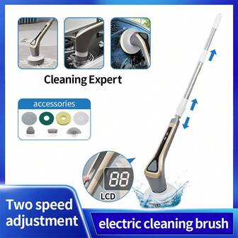 Electric Spin Scrubber Shower Scrubber Replaceable Brush Heads And Adjustable Removable Extension Handle