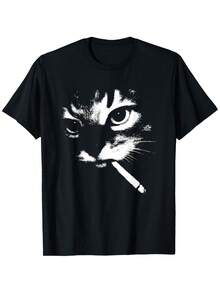 Men'S Funny Smoking Cat T-Shirt - Heavyweight 180gsm Crewneck Tee - Bold Monochrome Smoking Kitty Graphic - Edgy Streetwear Shirt For Gym, Parties, Casual Attire - Machine Washable Black Top For Men, Party Outfit, Statement Apparel, Durable Construction, Urban Fashion, Men T Shirt, Gym Clothe Men, Tshirt For Men, Men Clothe, Gym T Shirt Men, Men T-Shirt, T Shirt For Men High Quality, Funny Shirt/T-Shirt, Men T-Shirts, Gym Clothe For Men, Long Sleeve T Shirt Men, Compression Shirt Men - màu đen - Xem 2