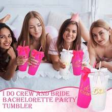 8 Pcs Bridesmaid Plastic Tumbler With Straw Lid And Twist Bow 24 Oz I Do Crew And Bride Reusable Tumbler Bridal Party Proposal Gifts Bachelorette Party Gifts For Wedding Bridal Bridesmaids(Pink) - MàuG - Xem 5