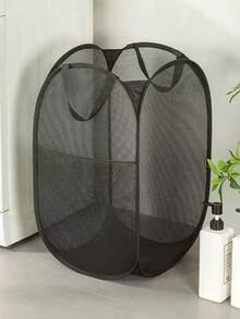 1pc Large Capacity Foldable Breathable Mesh Laundry Hamper - Solid Color Polyester Mesh Storage Basket For Clothes/Shoes/Boots/Sundries, Space-Saving Household Organizer, Winter Essential & Christmas Gift