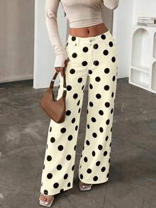 Jeans a gamba dritta da donna stile bohémien con pois bianchi, novità 2025