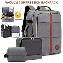 3pcs Vacuum Compression Backpack Set, Large Capacity Hiking Backpack With Shoe Compartment - Airline Approved For Outdoor Camping And Mountaineering, Adjustable Shoulder Straps - Dark Grey - View 11