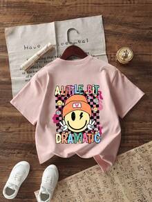 Tween Girls Casual Novelty Print Crew Neck Short Sleeve T-Shirt, Summer Top - Pink - View 3