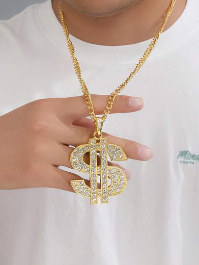 Collar con colgante personalizado con símbolo de dólar grueso y dominante de estilo hip-hop exagerado, con diamantes incrustados, adecuado para uso diario, vacaciones y citas, también un pequeño regalo exquisito y sorprendente.