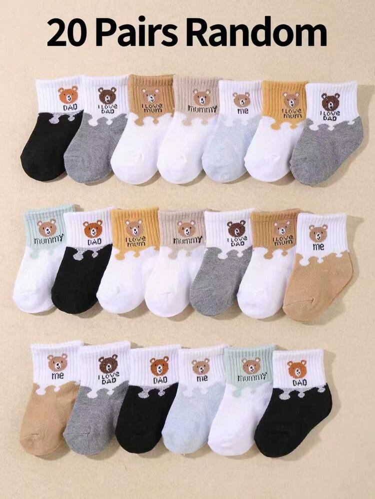 20 pares de calcetines cortos con estampado de oso de colores de frutas, adecuados para otoño/invierno - Calcetines con impresión de lenguaje interactivo para padres e hijos, adecuados para bebés y niños pequeños. Nuevo producto de otoño, suave y cómodo para la piel, de uso versátil, opción ideal para estudiantes, adecuado para uso diario en otoño/invierno, regalos festivos, viajes, vuelta al colegio, reuniones familiares, Acción de Gracias y talla grande. - Multicolor - Añade 12