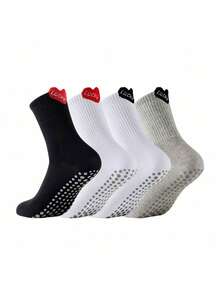 1/4 双装多色女士普拉提防滑瑜伽袜，普拉提粘性袜，荷叶边爱心图案，抓地力强，压缩袜，适用于舞蹈、健身、芭蕾、健身房、哺乳期，成人/女士圣诞礼物 - 彩色 - 查看 3