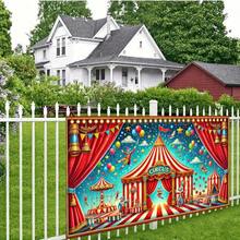 Banner phẳng 2D 1 tấm phông nền lều xiếc rực rỡ - Chủ đề rạp xiếc sọc đầy màu sắc với chú hề, bóng bay và ngôi sao, hoàn hảo cho studio chụp ảnh, tiệc tùng và trang trí sự kiện. Có nhiều kích cỡ. Trang trí theo chủ đề lễ hội | Không khí lễ hội | Polyester bền. Trang trí tiệc theo chủ đề rạp xiếc. - 1 CÁI - Xem 6