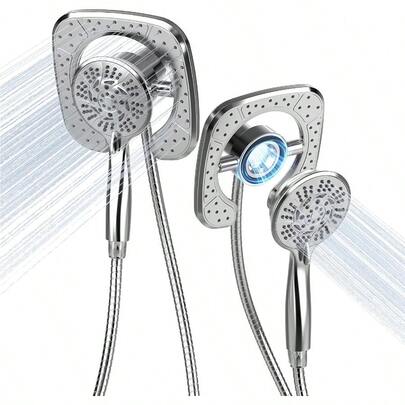 10-Mode Handheld Shower Head Combo With Magnetic Attachment And Auto-Switch Function For High-Pressure Dual Shower Experience Ideal For Bathroom Renovation And Modern Home Use Featuring Sleek Square Chrome Design For Enhanced Durability And Water Efficiency