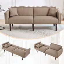 Sofa Bed With Bed Function, Adjustable Angle, Gold Legs, With Pillows And Side Storage Pockets - Antique Brown + Foam + 2 Seat - View 1
