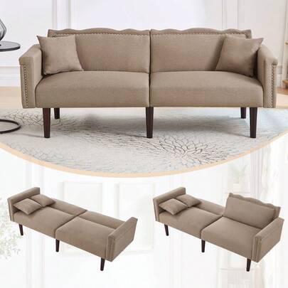 Sofa Bed With Bed Function, Adjustable Angle, Gold Legs, With Pillows And Side Storage Pockets