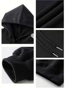 Mens Forehand Topspin Hoodie 100% Cotton, Easy Fit, Comfort Fit, Street Hip-Hop, Art Print - 黑色 - 查看 5