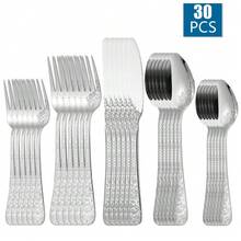 Exquisite Creative Pattern Stainless Steel Cutlery Set For Home Use, Including Knife, Fork And Spoon ,Kitchen,Christmas Gift,School Supplies - Silver - View 9