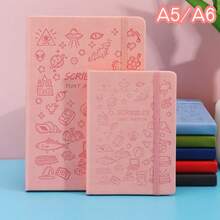 1pc A5 Cute Diary Notebook, Student Memo Pad, Cartoon Stamp & Strap Decorated Notepad - Multicolor - View 1