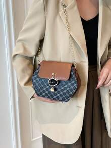 Fashionable Versatile Contrast Color Vintage Commuter Handbag For Women - Black - View 8