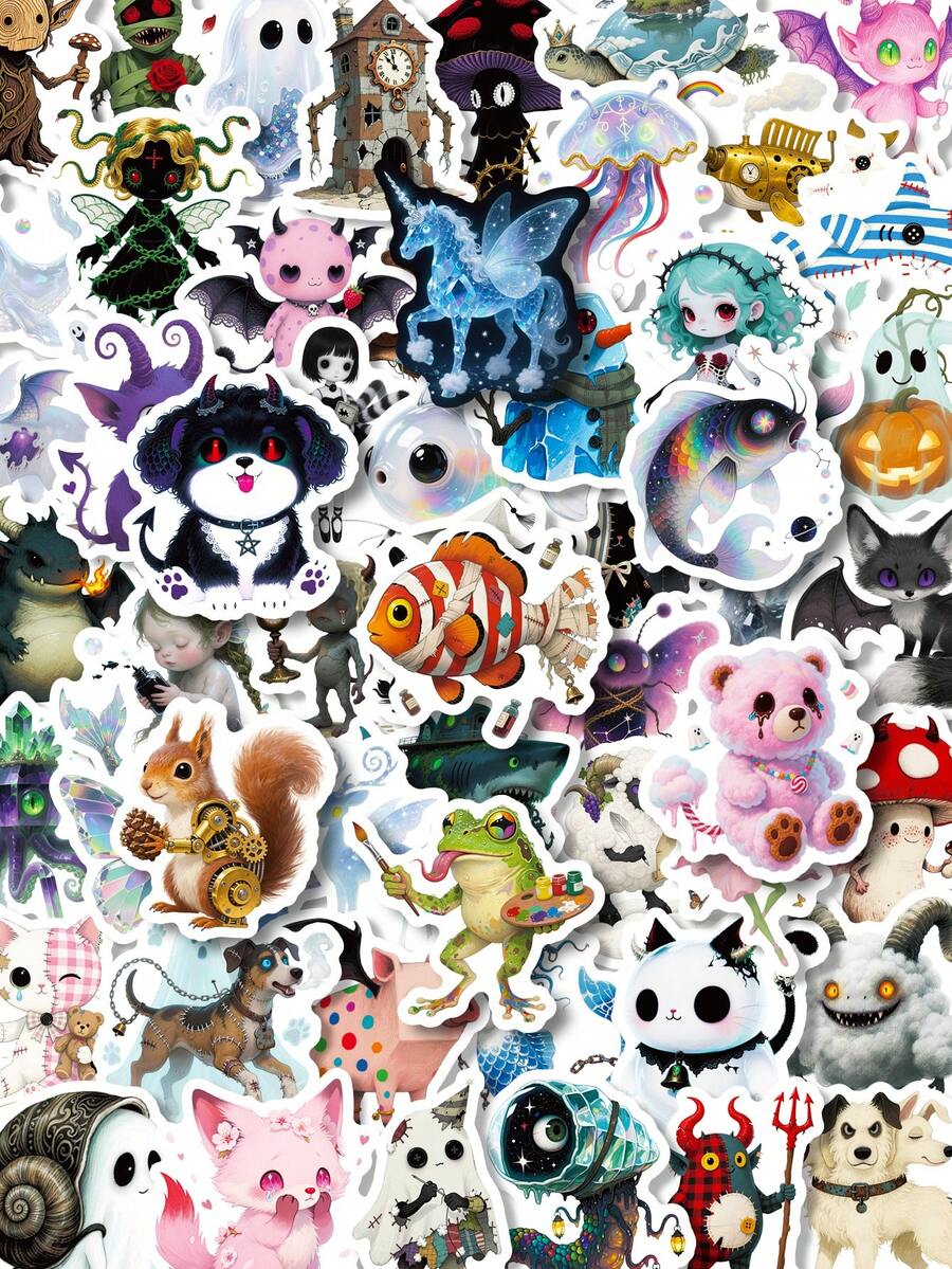 56PCS Absurd Fairy Tales Stickers, Crying Little Bear Mermaid Vinyl Waterproof Stickers For Water Bottles, Laptops, Scrapbooks, Skateboards, Creative Sticker Pack For Teens & Adults - Multicolor - View 1