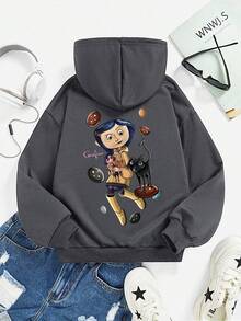 1 pieza Sudadera con elemento de dibujos animados para adolescentes, cómoda, de estilo de anime de primavera y otoño y personalizada - Gris Oscuro - Ver 3