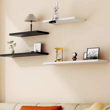 1pc Wall Mounted Floating Shelf, Wooden Board Bookshelf, Wall Decor Rack, Rustic Style Wood Plastic Composite Shelving Unit For Bathroom, Kitchen, Office - Multicolor - View 4