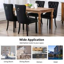 4 Piece Set Velvet Upholstered Dining Chairs, Wingback Side Chairs Button Tufted With Solid Wood Legs For Kitchen,Dining Room. - Black - View 10