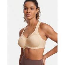 SYROKAN Women's Full Support High Impact Racerback Lightly Lined Underwire Sports Bra - 米色 - 查看 2