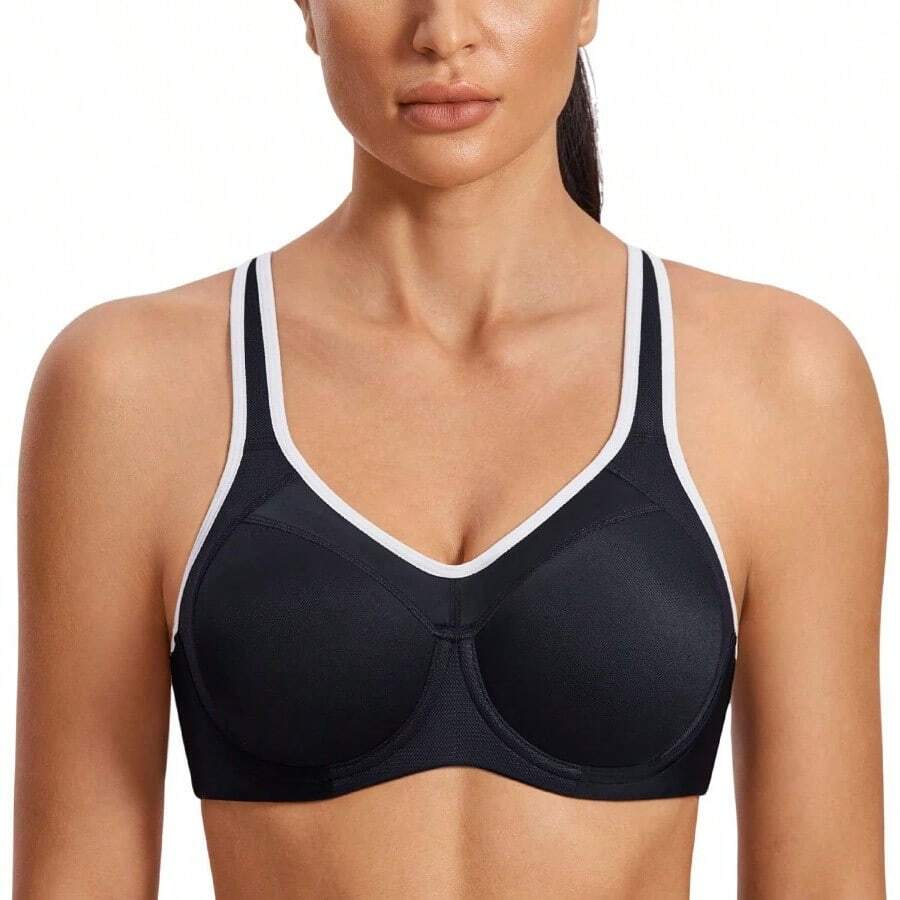 SYROKAN Women's Full Support High Impact Racerback Lightly Lined Underwire Sports Bra - 黑色 - 查看 1