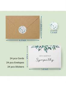 Tarjetas de condolencia, Tarjetas de condolencia con sobres, Set de 24 tarjetas de condolencia a granel con mensaje interior en acuarela, en caja con sobres de kraft y pegatinas, 4 diseños únicos, follaje rústico - 1 - Ver 2