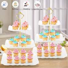 10 Pcs White Multi-Tier Cake Stand Set, Dessert Table Display Set With 4 Pcs 3 Tier Plastic Cupcake Stand & 6 Pcs Serving Tray , Dessert Stand, Snack Stand, Food Storage, Cake Decorating, Home Kitchen, Outdoor Events, Birthday Party, Christmas, Valentine's Day, Cupcake Stand, Cake Decorations, Wedding Decor, Wedding Party Supplies, Wedding Accessories,Christmas Party Supplies, Family Dinner - White - View 6