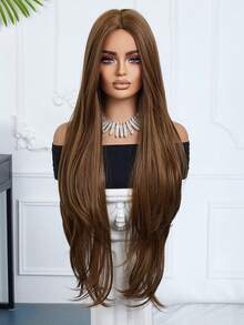 32英寸深棕色超长卷发假发，女士款，蓬松美丽，耐热合成材质，自然柔软，适合日常、派对、节日、角色扮演等场合，时尚必备配饰，女士完美礼物，节日礼物。 - 深棕色 - 查看 3