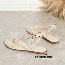 Giày sandal đế bằng hở mũi, quai kim loại, thoải mái, đa năng dành cho nữ. - Màu be - Xem 9