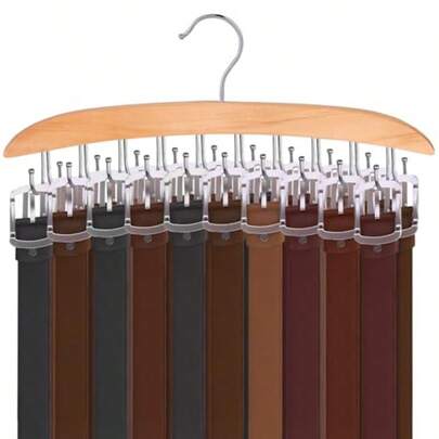 20 Hooks Belt Hanger Wooden Belt Rack With 360°Rotating Hooks Space Saving Closet Organizers And Hanging Holder For Ties Tank Tops Belt Holder Scarves Belt Hanger For Closet Sturdy Wood Rack Closet