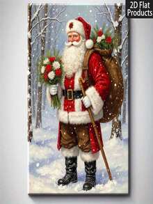 1pc 40*60cm(16*24inch)D Flat, -Piece Solid Wood Frame Santa Claus Winter Wonderland Poster - Waterproof And Durable D Flat Printed Christmas Wall Art With Hanging Hardware, Outdoor Holiday Decoration, Suitable For Home, Office, Cabin - Classic Snowy Clock Tower Scene With Holly And Greenery, D Flat, Christmas DecorationChristmas Holiday Decorations - White - View 1