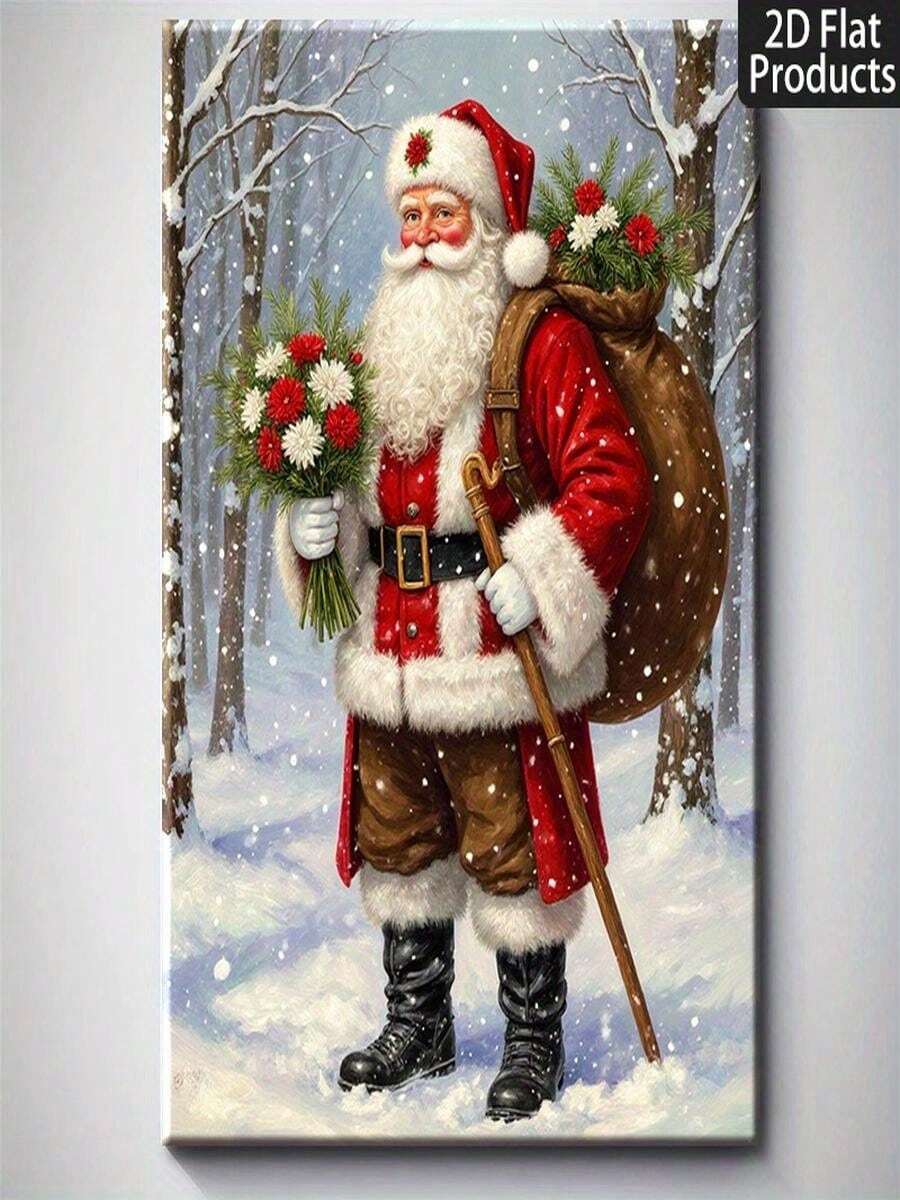 1pc 40*60cm(16*24inch)D Flat, -Piece Solid Wood Frame Santa Claus Winter Wonderland Poster - Waterproof And Durable D Flat Printed Christmas Wall Art With Hanging Hardware, Outdoor Holiday Decoration, Suitable For Home, Office, Cabin - Classic Snowy Clock Tower Scene With Holly And Greenery, D Flat, Christmas DecorationChristmas Holiday Decorations - White - View 1
