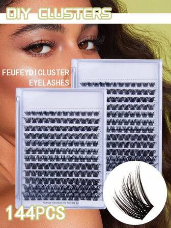 1簇8-16毫米D卷混合簇状假睫毛，可重复使用，打造自然妆效，适合初学者