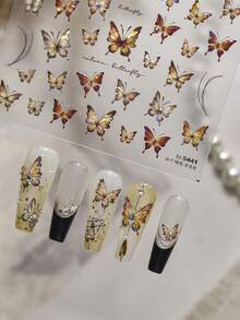 1 Stück glänzender Herbstblatt-Schmetterling Tier Insekt fliegender Schmetterling irisierender 5D Nail Art Aufkleber leuchtende Natur Fantasy Maniküre Abziehbilder für Frauen verzauberte Flügel Nagel Aufkleber für lange und kurze Nägel selbstklebende Dekoration