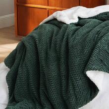 Sherpa Fleece Throw Blanket Couch - Herringbone Pattern Room Decor, Thick And Warm Blanket Winter, GentleSoft Fuzzy Cozy Gifts Women, Dark Green, 50x60 Inches - 02 - Dark Green + Throw (50" X 60") - View 2