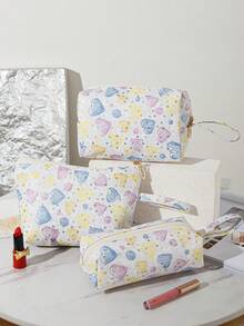 1-3pcs Multi-Color Full Print Big Heart Makeup Bag Handbag, Multi-Functional Cosmetic Organizer Bag, Portable Travel Accessories Storage Pouch, Large Capacity Zipper Pencil Brush Bag, Suitable For Travel, Party, Gift, Dorm, Beauty Tools, Holiday Essentials Make Up Bag Makeup Pouch Cosmetic Bag Toiletry Bag Wash Bag Travel Essential Cruise Essentials Vacation Essentials For Men Women