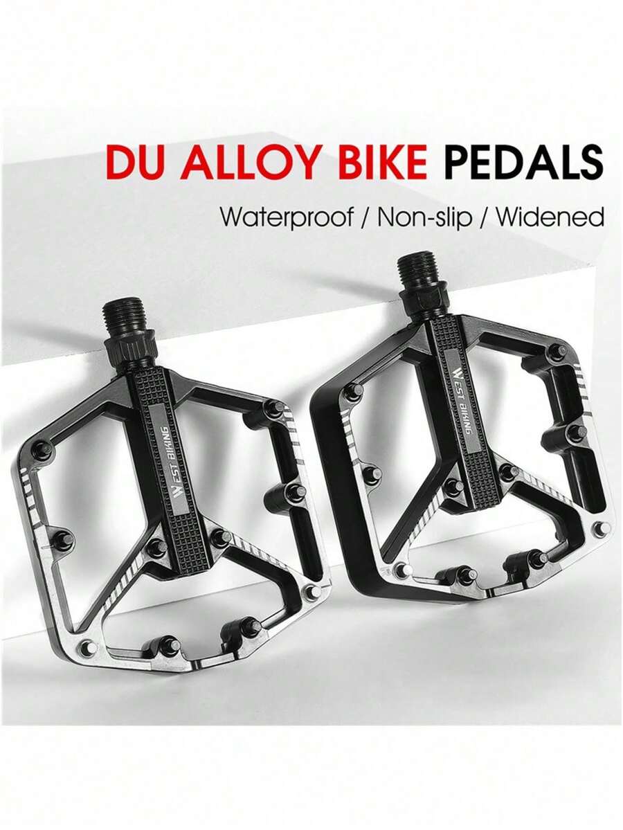 Pedales de Bicicleta de Carretera/MTB - Pedales de Bicicleta de aleación de Aluminio - Pedal de Bicicleta de montaña con Clavos Antideslizantes extraíbles - Negro - Ver 1