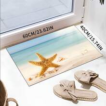 1pc Ocean Coastal Starfish Seashell Bathroom Rug, Non-Slip Washable Standing Mat, Fun Laundry Room Rug, Funny Shower Mat, Home Decor, Bathroom Rug, Bathroom Carpet