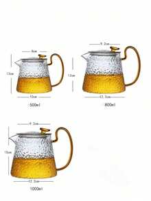 1个高硼硅玻璃茶壶，带滤网，适用于电炉加热，锤纹玻璃茶壶，锤纹茶壶，带侧滤网的玻璃茶壶，小黑茶壶，花卉图案茶壶，功夫茶具套装