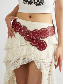 1 pieza Cinturón de mujer estilo bohemio con parches de lentejuelas, cinturón de cintura de brillo punk rosa/rojo, estilo vaquero occidental, apropiado para vaqueros, vestidos, ocasiones formales, atuendo navideño