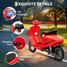 Ciclomotor eléctrico infantil, 24V 350W, velocidad máxima de 22,5 km/h, con freno trasero, acelerador de puño giratorio y luz LED. Ideal para niños y adolescentes de 8 a 12 años. - Rojo - Ver 7